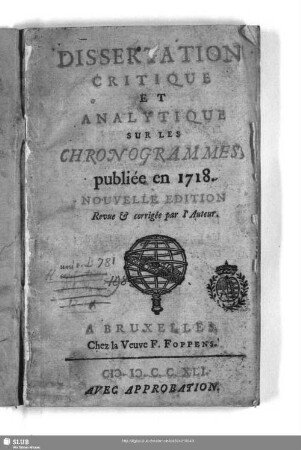 Dissertation critique et analytique sur les chronogrammes, publiée en 1718