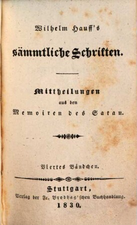Wilhelm Hauff's sämmtliche Schriften, 22. Mittheilungen aus den Memoiren des Satan ; 4