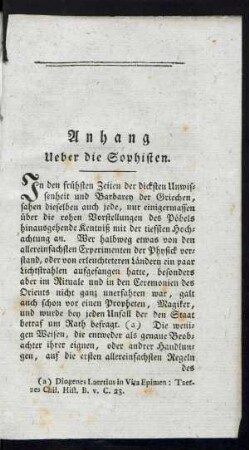 Anhang Ueber die Sophisten.