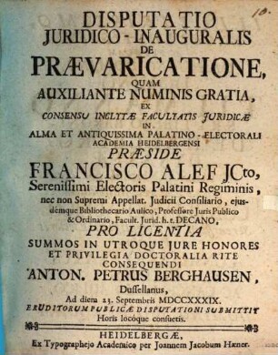 Diss. iur. inaug. de praevaricatione