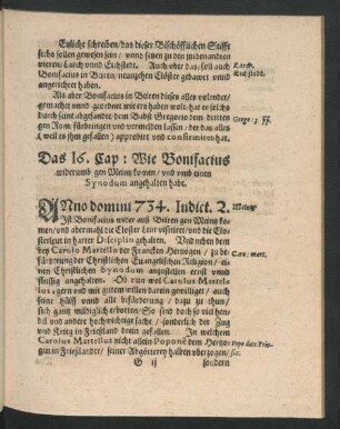 Das 16. Cap: Wie Bonifacius widerumb gen Meintz komen/ und umb einen Synodum angehalten habe.
