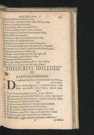 Theocriti Idyllium IV. Battus & Corydon.