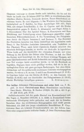 427-429 [Rezension] Baur, Chrysostomus, Der Heilige Johannes Chrysostomus und seine Zeit