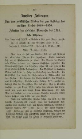 Zweiter Zeitraum. Von dem westfälischen Frieden bis zum Aufhören des deutschen Reiches 1648-1806
