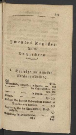 Zweytes Register über die Nachrichten