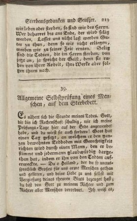 39. Allgemeine Selbstprüfung eines Menschen, auf dem Sterbebett