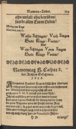 Namenstag H. Caspar S. der Rechten Erfahrnen. 1658.