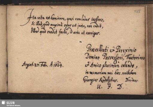 Stammbucheintrag von Georg Rudolpf. Straßburg, 27. Februar 1664