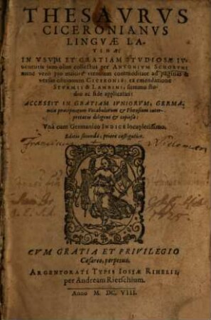 Thesaurus Ciceronianus linguae latinae