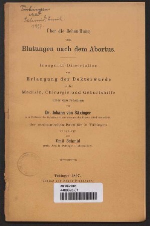 Über die Behandlung von Blutungen nach dem Abortus