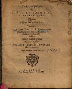 Disputatio Politica de Statu Et Formis Rerumpublicarum