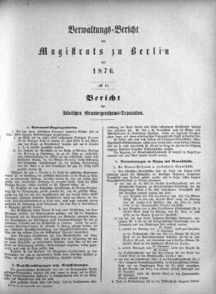 No. I. Verwaltungs-Bericht des Magistrats zu Berlin pro 1876 (Haupt-Verwaltungsbericht)