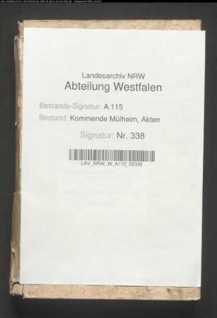 Archivrepertorium der Kommende Mülheim (Lit. V 5 - Z 2).