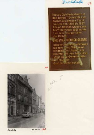Bruchstraße Nr. 10 um 1956. Schild am Grabbe-Haus über Christian Dietrich Grabbe