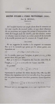 Question d´examen a l´école polytechnique (1858).