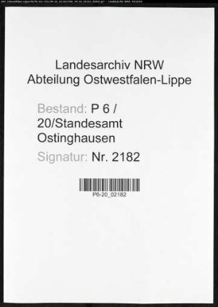 Sterberegister Standesamt Ostinghausen