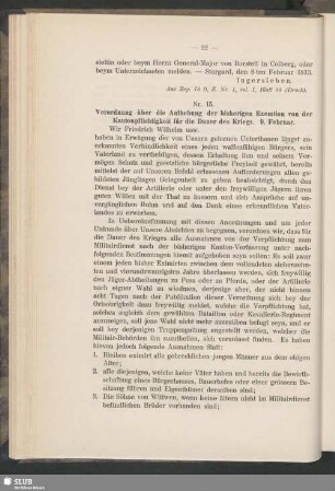 Nr. 15. Verordnung über die Aufhebung der bisherigen Exemtion von der Kantonpflichtigkeit für die Dauer des Kriegs. 9. Februar