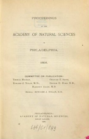 Proceedings of the Academy of Natural Sciences. [47.] 1895. - 1896