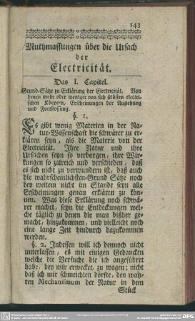 Muthmassungen über die Ursach der Electricität
