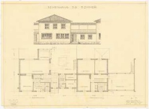 Gesamtbebauungsplan Ankara Ankara Kooperatifi. Haustypen: Typ D2, DIYARBEKIR, Reihenhaus (Kettenhaus) 5 Zimmer, Grundriss Erdgeschoss und Obergeschoss, Vorderansicht 1:50