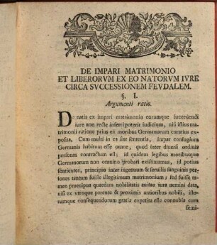 De impari matrimonio et iure liberorum ex eo natorum circa successionem feudalem