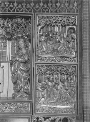 Schauseite (zweite); Rechter Altarflügel: Geburt Christi und Anbetung der Könige