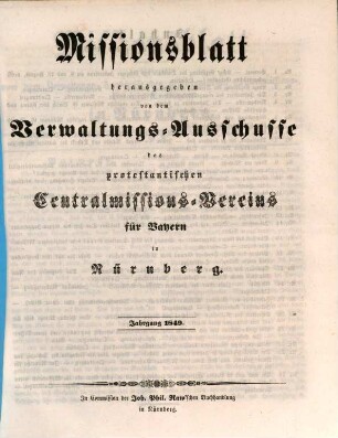 Missionsblatt. 1849