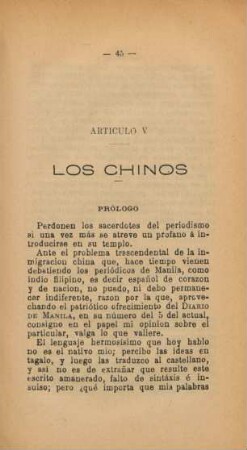Artículo V. Los chinos