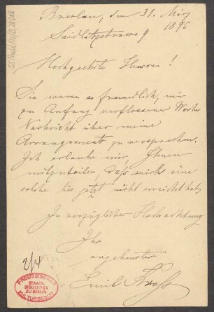 Brief an B. Schott's Söhne : 31.03.1895