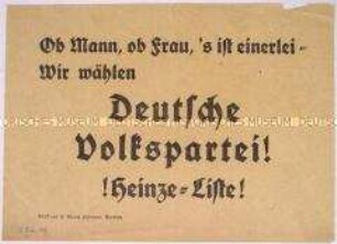 Wahlaufruf der DVP zur Unterstützung der Liste Heinze