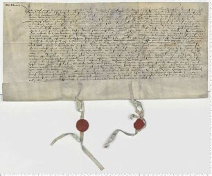 Eheberedung des Jochim Burow und der Catharine, Tochter des Evert Veltem, besiegelt durch die Ratsmannen Claus Stoterogge und Diderick Praust.