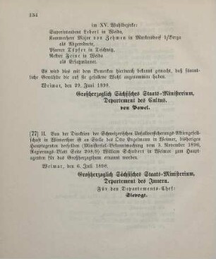 77. Ministerial-Bekanntmachung, betreffend Wechsel in der Hauptagentur der Schweizerischen Unfallversicherungs-Aktiengesellschaft in Winterthur