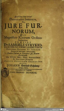 Disputatio Juridica, De Jure Furnorum