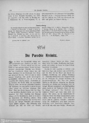 Die Parochie Kreinitz