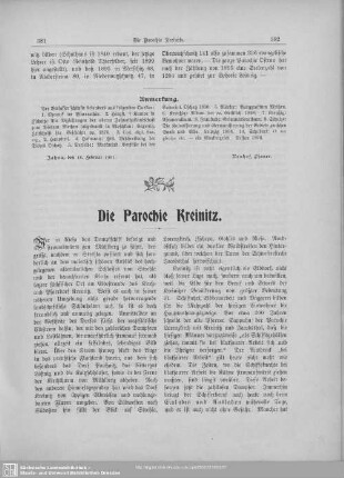 Die Parochie Kreinitz