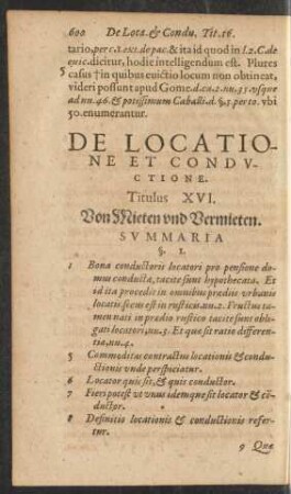De Locatione Et Conductione. Titulus XVI. Von Mieten und Vermieten.
