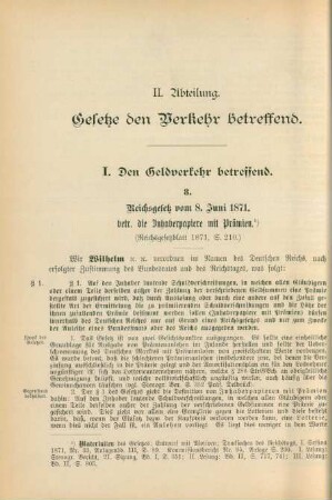 II. Abteilung. Gesetze, den Verkehr betreffend