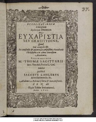 Exercitationum Ethicarum Agōnisma Decimum : De Eucharistia Seu Gratitudine