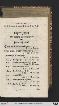 Erster Inhalt der ganzen Vernunftlehre und Hauptwissenschaft