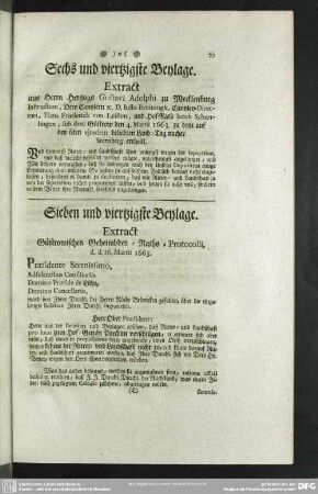 Sieben und viertzigste Beylage. Extract Güstrowischen Geheimbden-Raths-Protocolli, d. d. 16. Martii 1663.