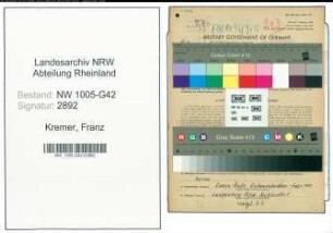 Entnazifizierung Franz Kremer , geb. 26.03.1909 (Maler)