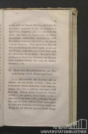 D. Von den Geräthschaften zur Bearbeitung eines Küchengartens.