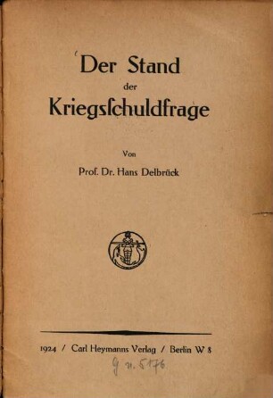 Der Stand der Kriegsschuldfrage