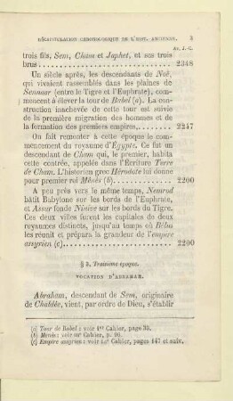 § 3. Troisième époque Vocation d'Abraham