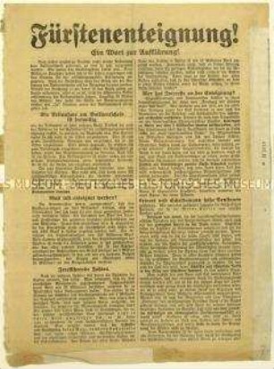 Flugblatt gegen den Volksentscheid über die Fürstenenteignung 1926