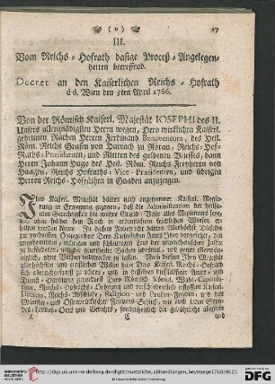 III. Vom Reichs-Hofrath […]
