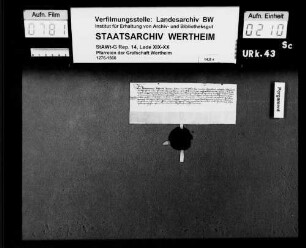 Hermannus Rosenberg, decretorum doctor und Scholaster der Kirche beate Marie ad gradus Maguntinos, erteilt als Generalvikar des Erzbischofs Theodericus von Mainz dem würzburgischen Kleriker Conradus vomm Hayn die Erlaubnis zum Empfang der höheren Weihen.