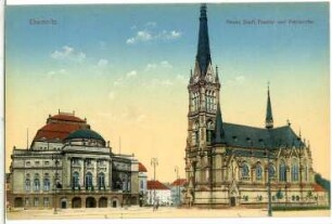 Chemnitz. Neues Stadttheater und Petrikirche