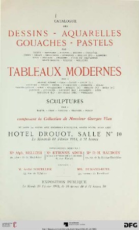 Band 2: Succession Georges Viau: Catalogue des dessins, aquarelles, gouaches, pastels par: Barye ..., tableaux modernes par: Albert André ..., sculptures par: Barye ... : composant la Collection de Monsieur Georges Viau ; 24 février 1943