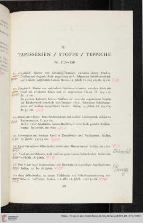 XI. Tapisserien, Stoffe, Teppiche (Nr. 512-538)